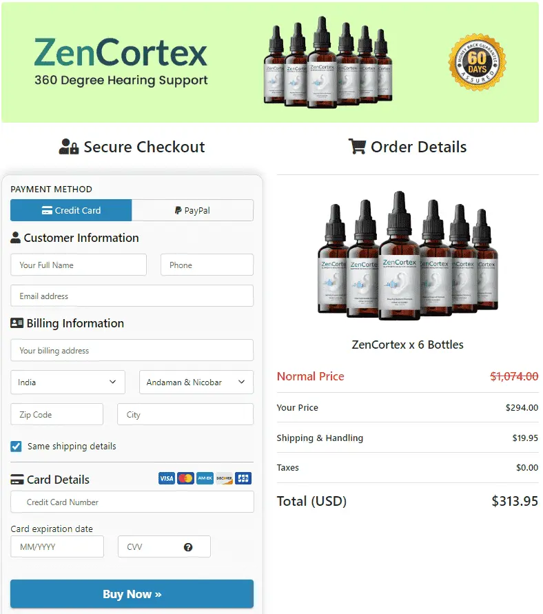 screenhot of Zencortex add to cart page